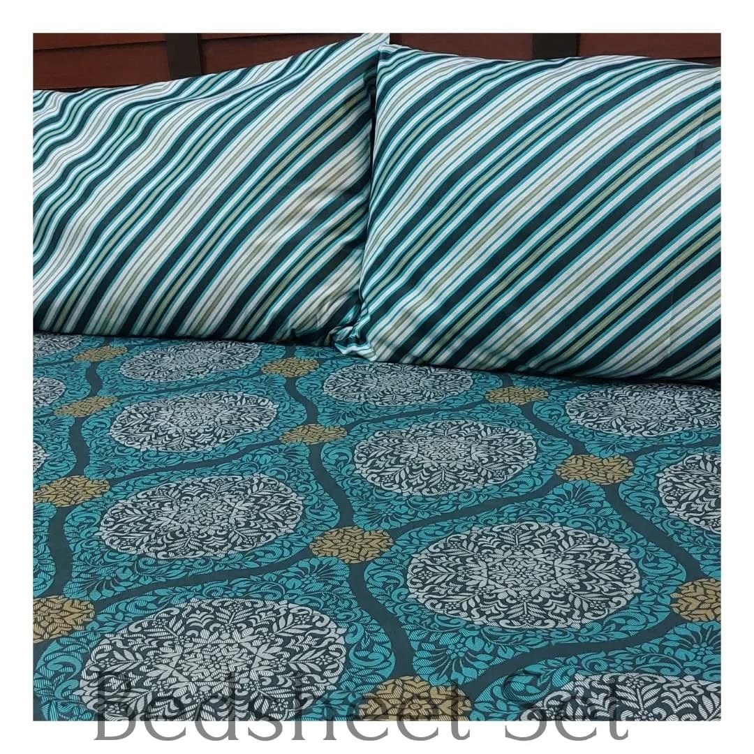 Sea Green Tonal Geometric Print Cotton Sheet Set