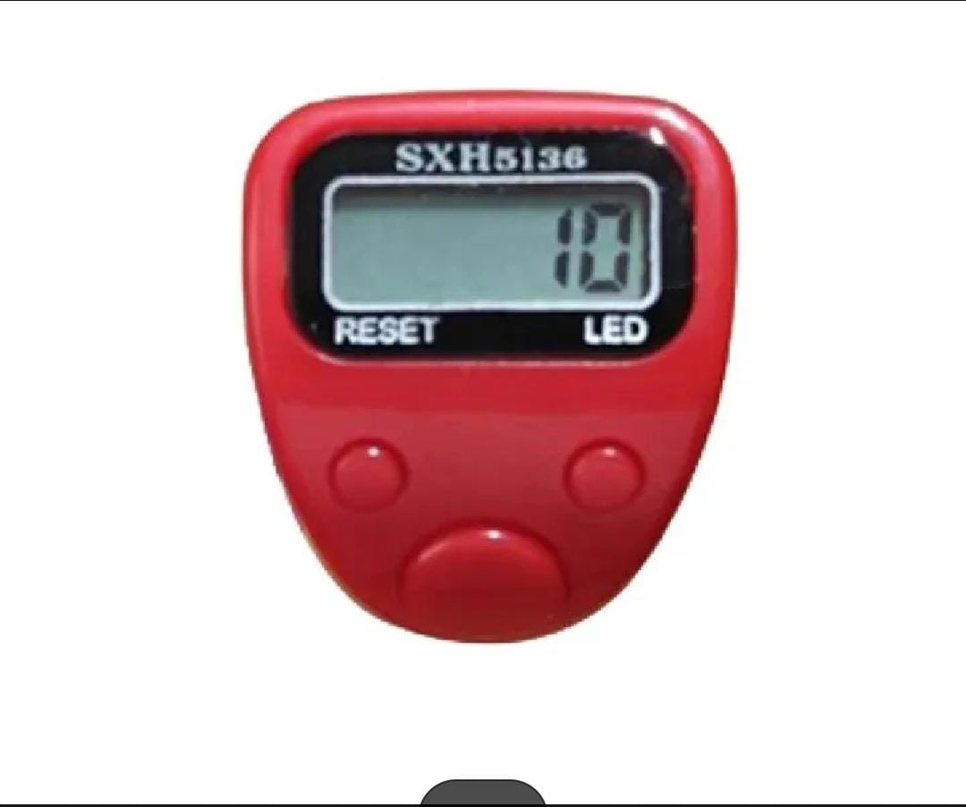 Red digital counter with a white background
