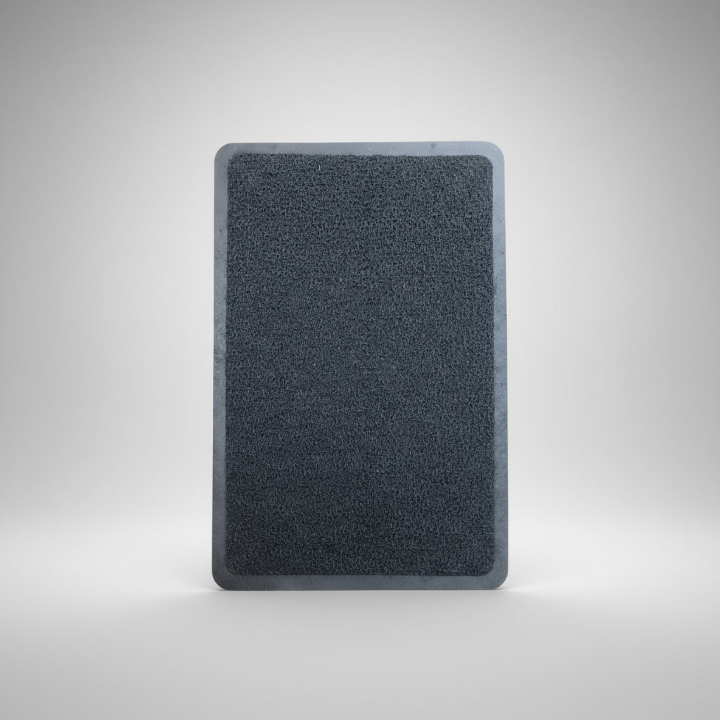 Rectangular black bath mat on a transparent background