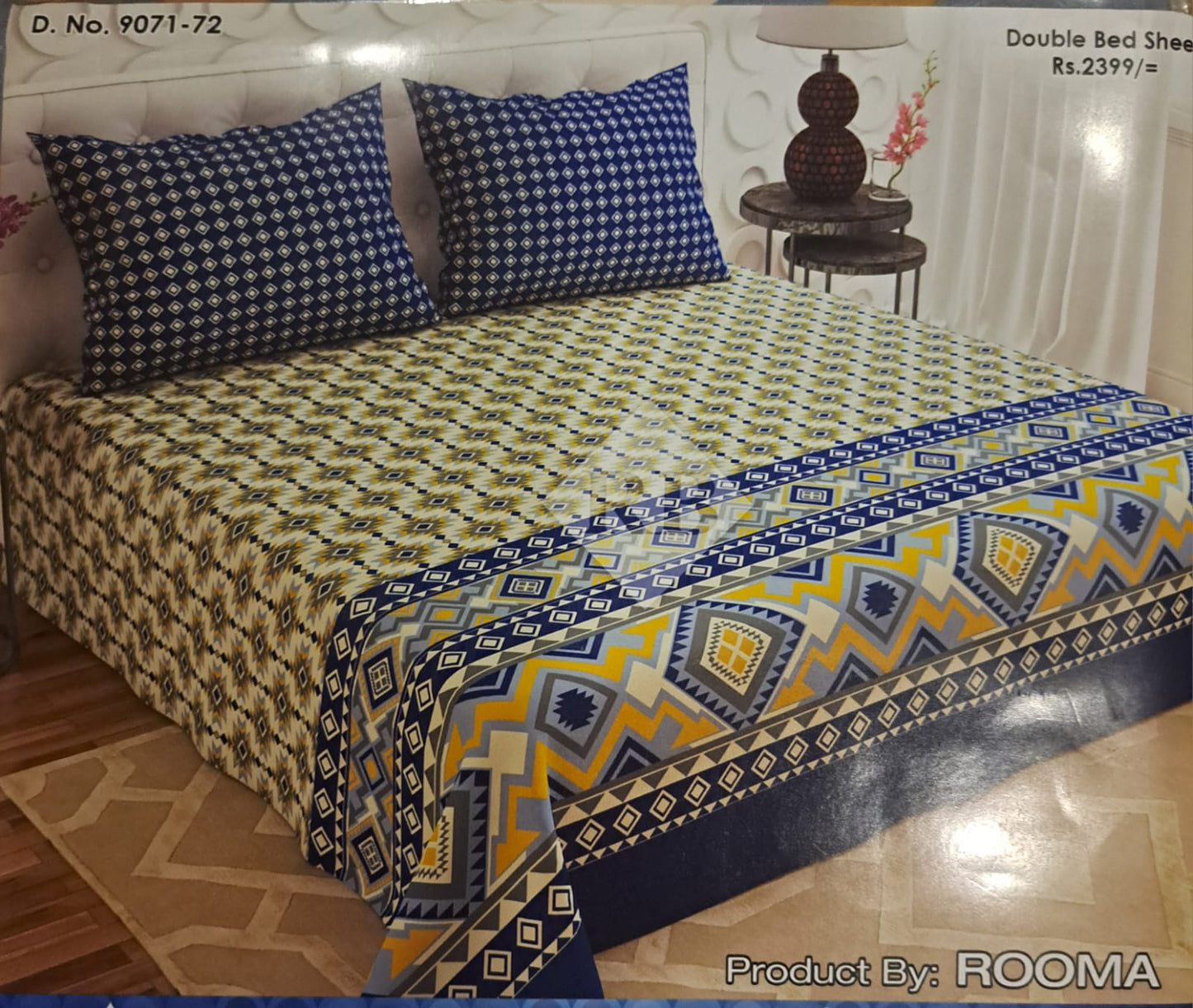 Yellow & Blue Patterned Sheet Set with Checked Pillowcases