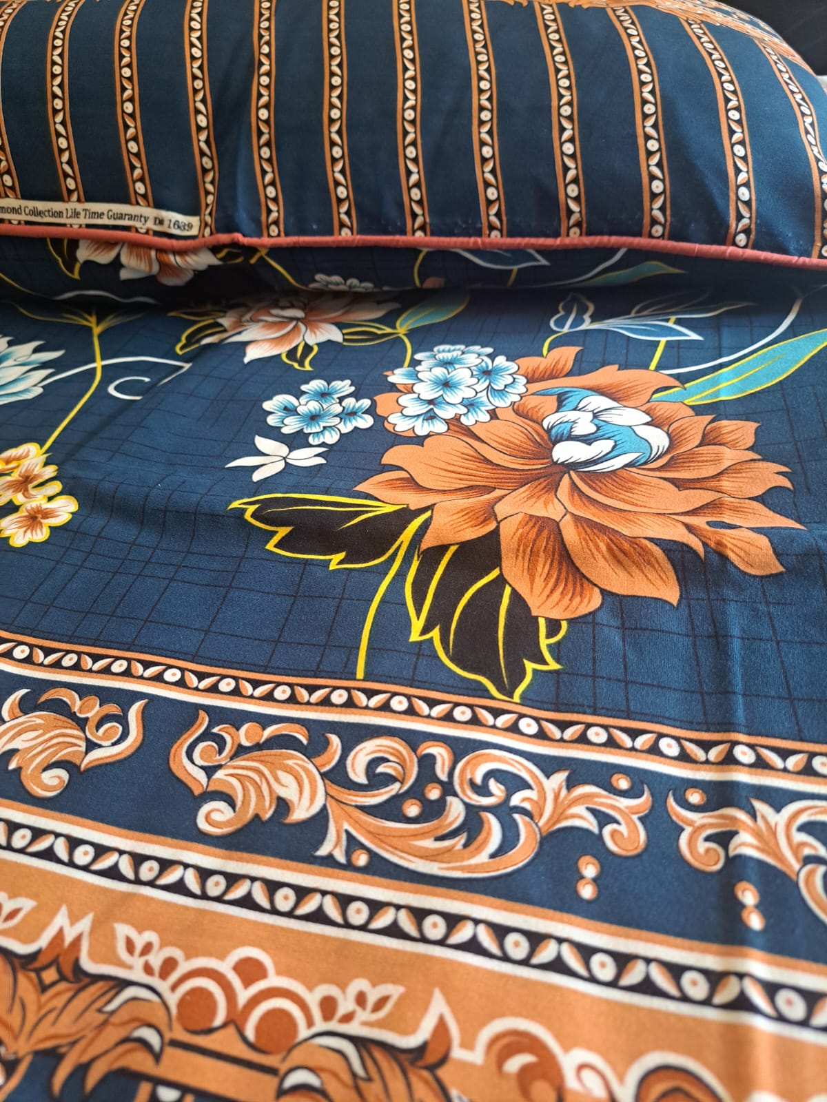 Diamond crystal orange floral bedsheets single pack of 2