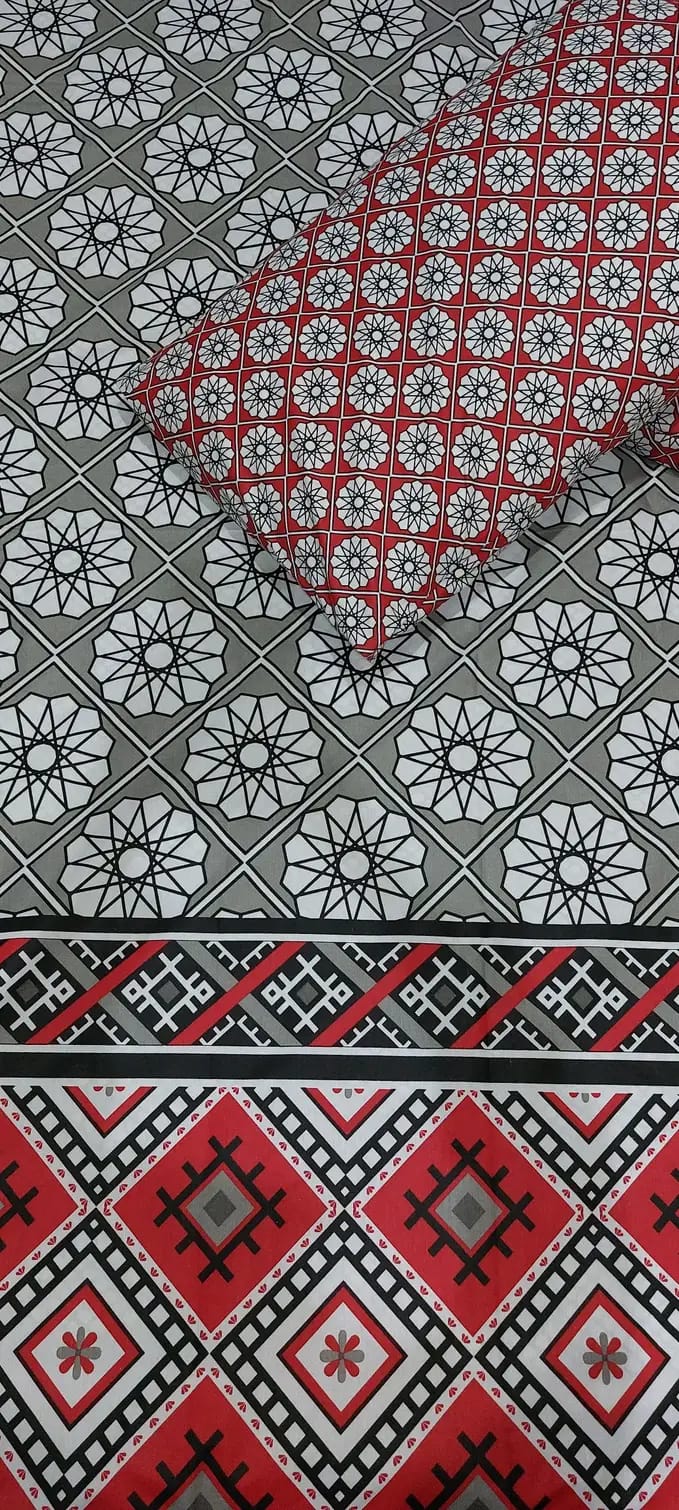 Textile with geometric pattern on a checkered background