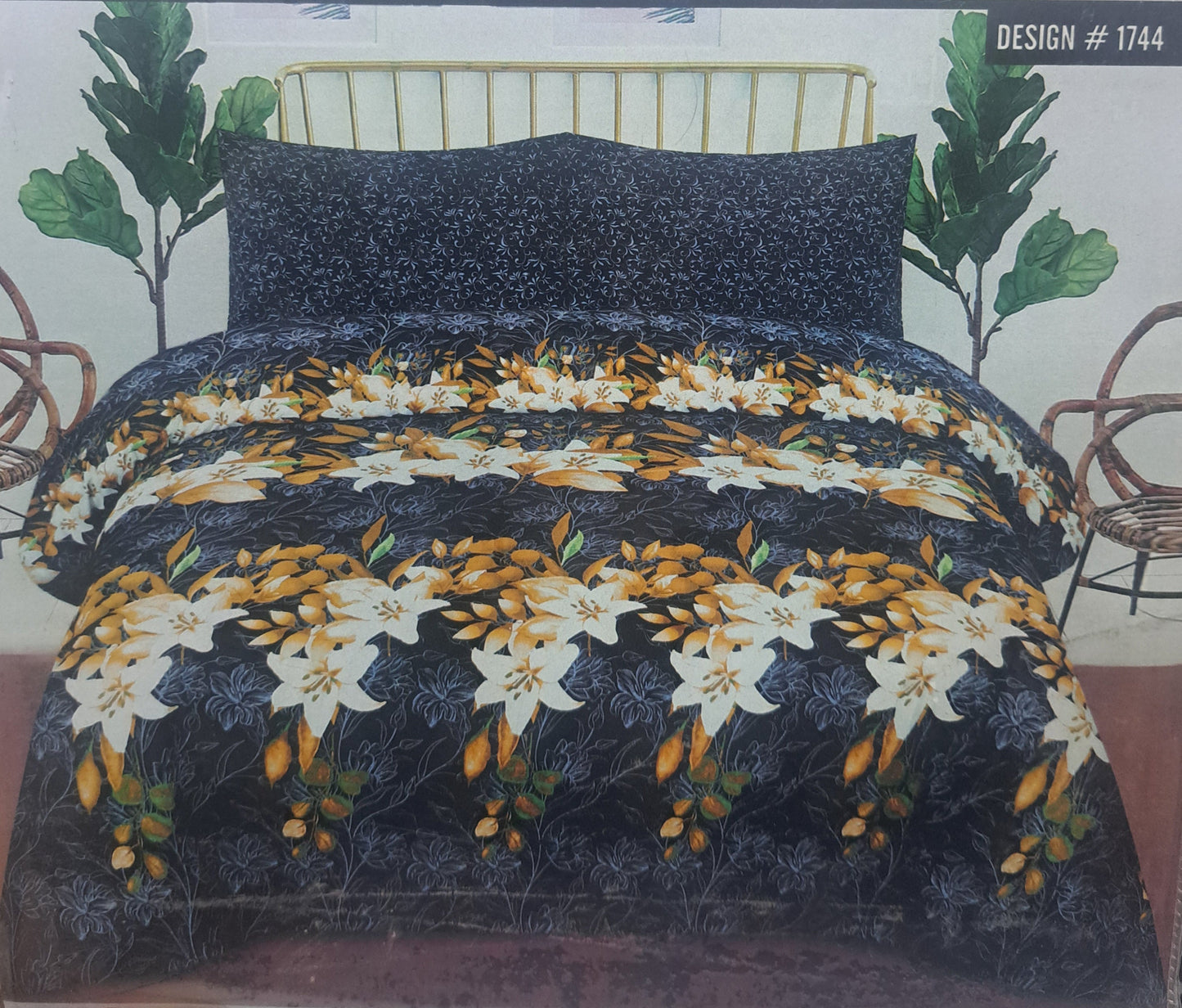 Black and Beige Nishnatlinens King size Cotton Bed sheet Rs. 1600