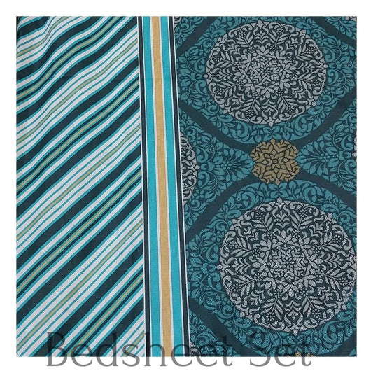 Sea Green Tonal Geometric Print Cotton Sheet Set