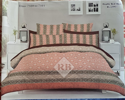 Blush Pink & Maroon Striped Border Luxury Cotton Bed Sheet Set
