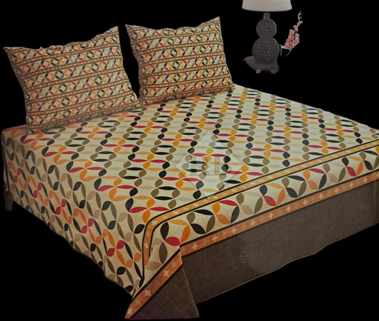 Beige Desert Bloom Floral Cotton Sheet Set | Multi-Color Petals