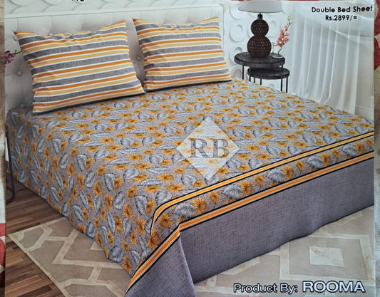 Dove Grey & Camel Floral Print Luxury Cotton Sheet Set