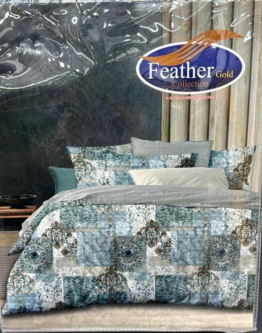 Feather Gold Patchwork Elegance King Size Bedsheet Rs.2399