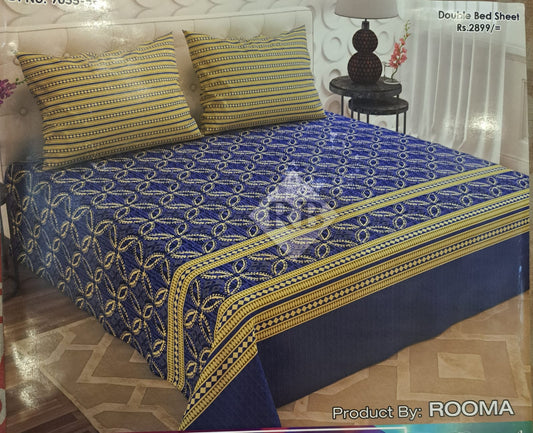 Royal Blue & Gold Luxury Patterned Cotton Sheet Set