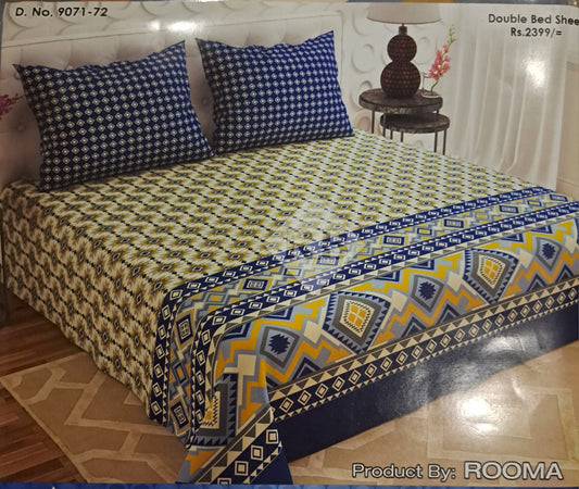 Yellow & Blue Patterned Sheet Set with Checked Pillowcases