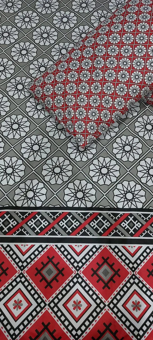 Textile with geometric pattern on a checkered background