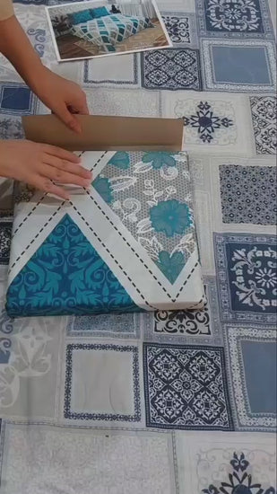 Bedheet blue geometric deign display v