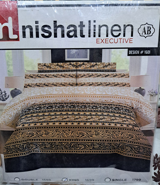 Sunrise Garden Abstract Cotton King Bedsheet - brown and black