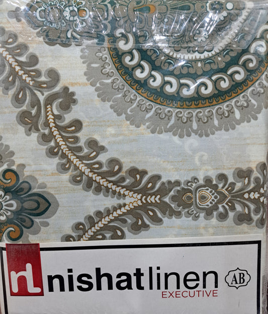 Dark green , yellow and white Geometric Nishnatlinens King size Cotton  Bed sheet Rs. 1600